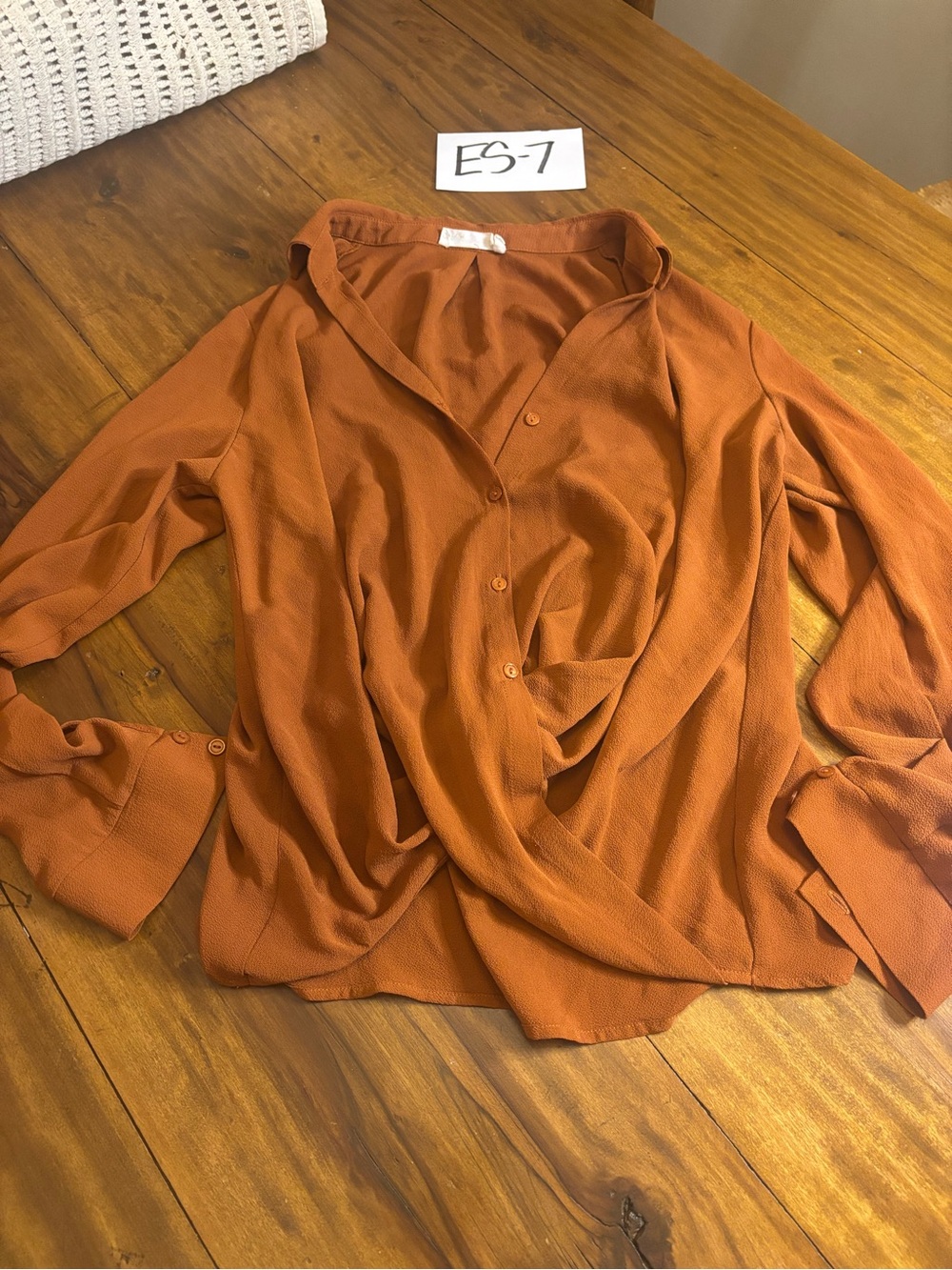 All in Favor Button-Front Blouse in Rust Orange